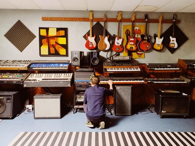 Music Studio with synths & guitars